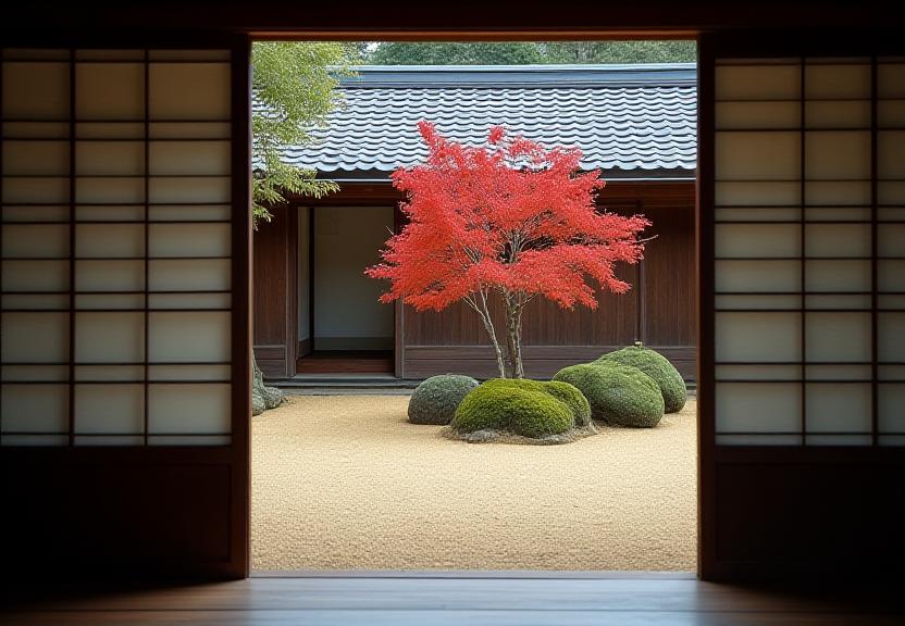 Traditional Japanese ryokan garden in Kyoto