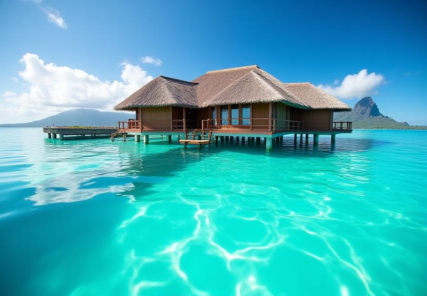 Luxury overwater bungalow in French Polynesia