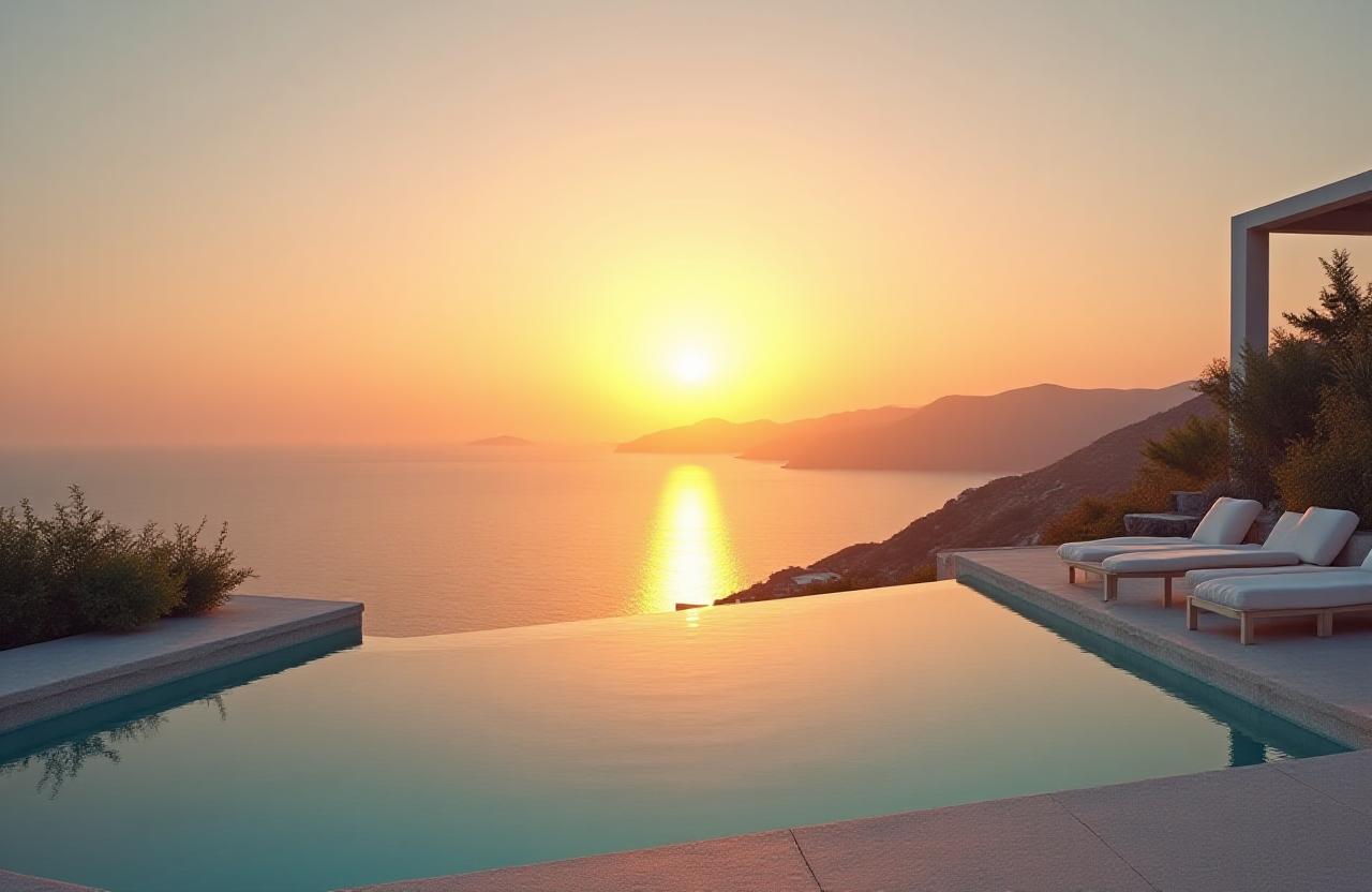Luxury villa overlooking the Mediterranean sunset